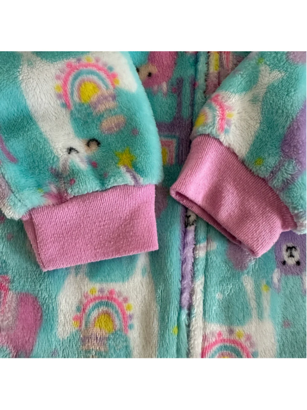 Girls Children's Place Llama Pajama Onesie M 7/8 Blue Pink Hooded Fleece